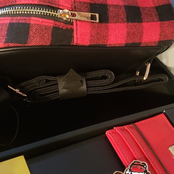 PEANUTS red black Buffalo check mini Backpack wallet keychain 3 pc gift set NWT - Picture 4 of 7